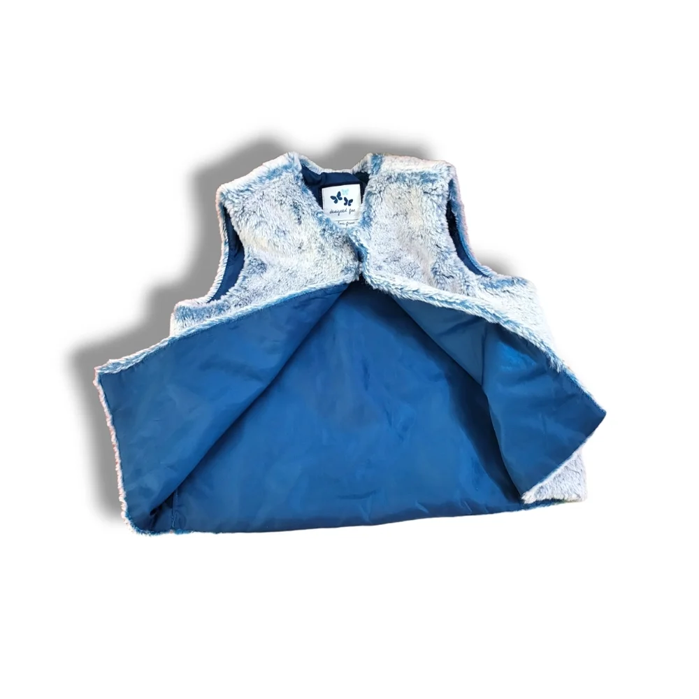 🌿Gymboree XS 4 Girls Frost Blue Faux Fur Vest Fully Lined